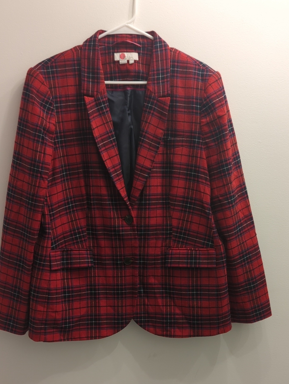 Boden Women's Red Tartan Plaid Blazer Jacket, US 16
